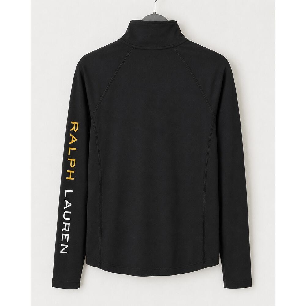 Lauren Ralph Lauren LRL Black Quarter Zip Logo Sleeve Preppy Athleisure L - Picture 2 of 8